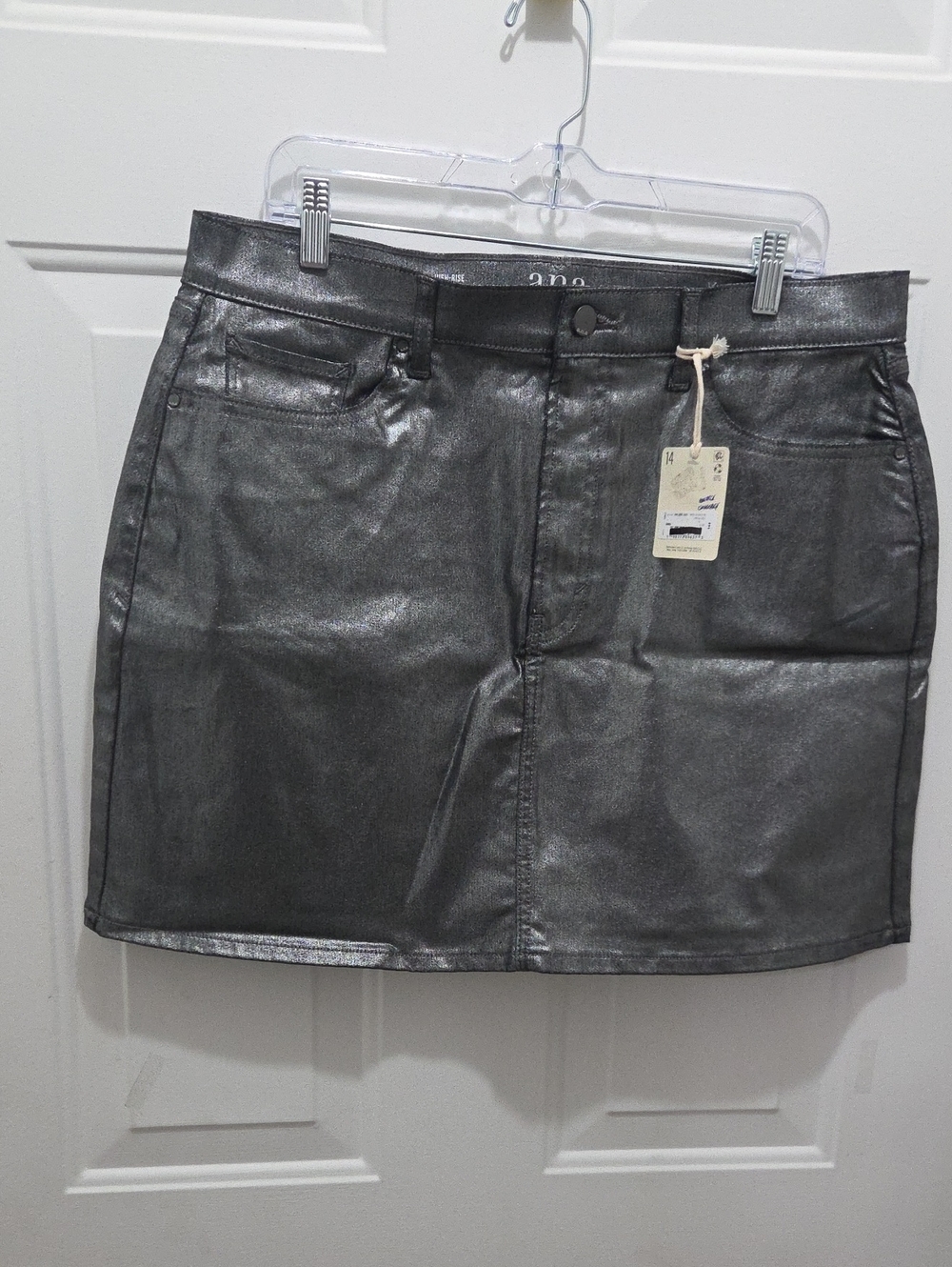 NWT a.n.a Metallic Coated Denim High Rise Mini Skirt 14